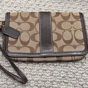 Coach Tan and Brown Signature Wristlet